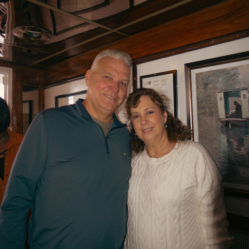 a couple of people posing for the camera